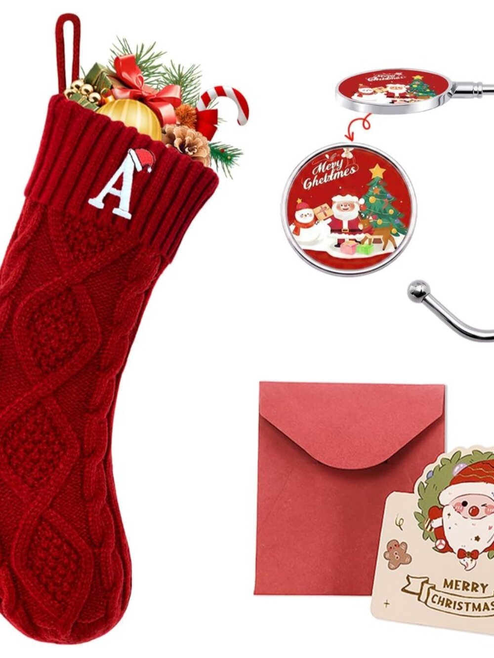 Christmas Stockings with Initials, 18’’ Large Embroidered Monogram Knit Christma
